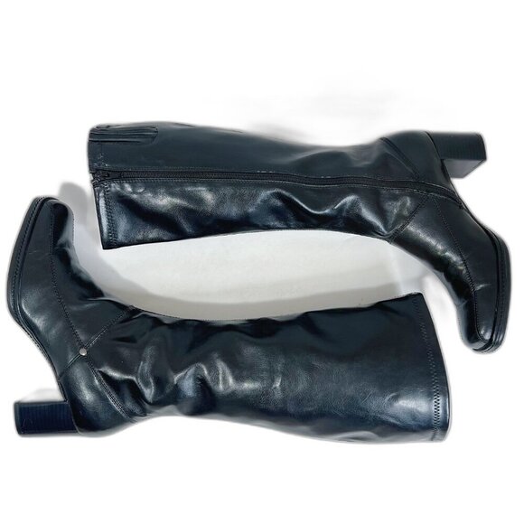 Vintage Shoes - y2k Vintage Aerosoles Black Faux Leather Square Toe Knee High Boots Size 9.5